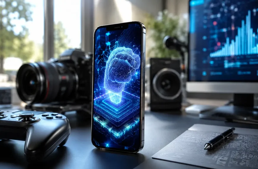 Apple A19 Pro chip powering a premium smartphone with AI, gaming, and performance-focused editorial setup.