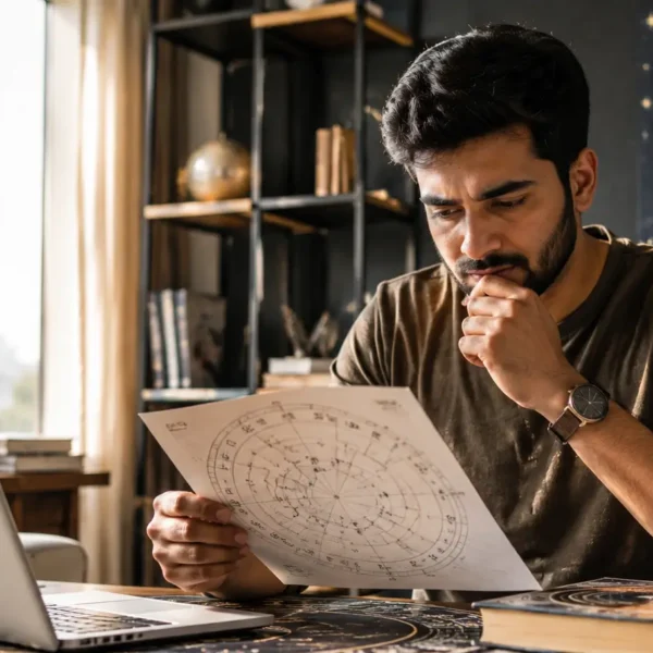 Person examining an astrology birth chart while considering whether astrology really works