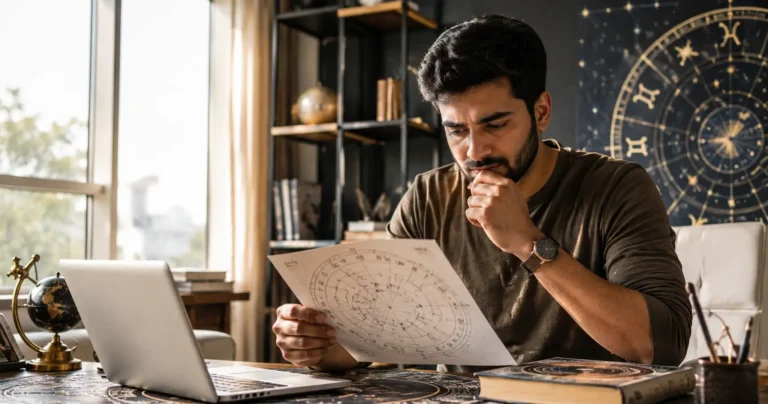 Person examining an astrology birth chart while considering whether astrology really works