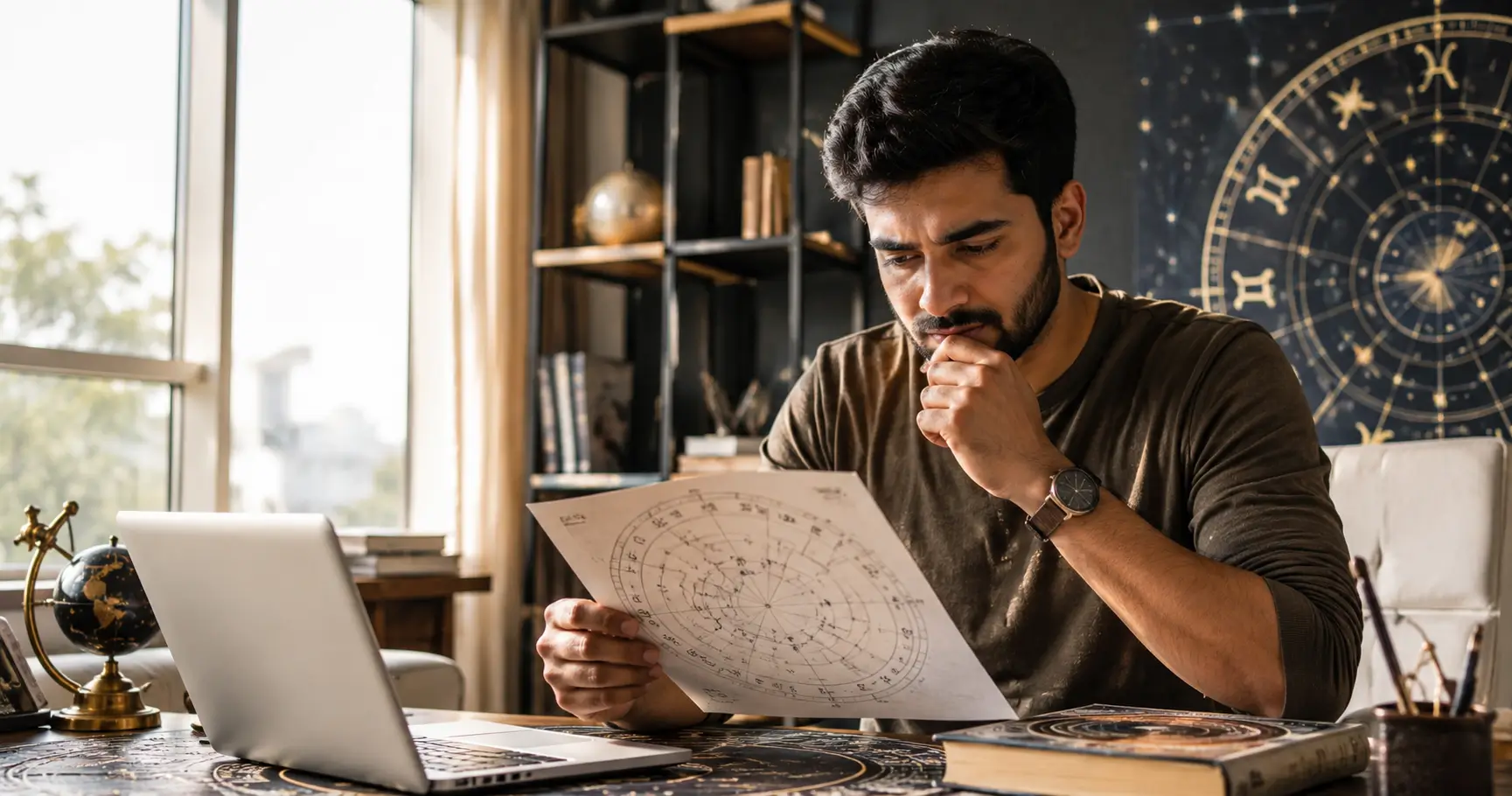 Person examining an astrology birth chart while considering whether astrology really works
