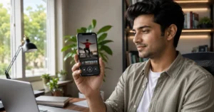 Indian smartphone user downloading and saving an Instagram Reel on a modern phone