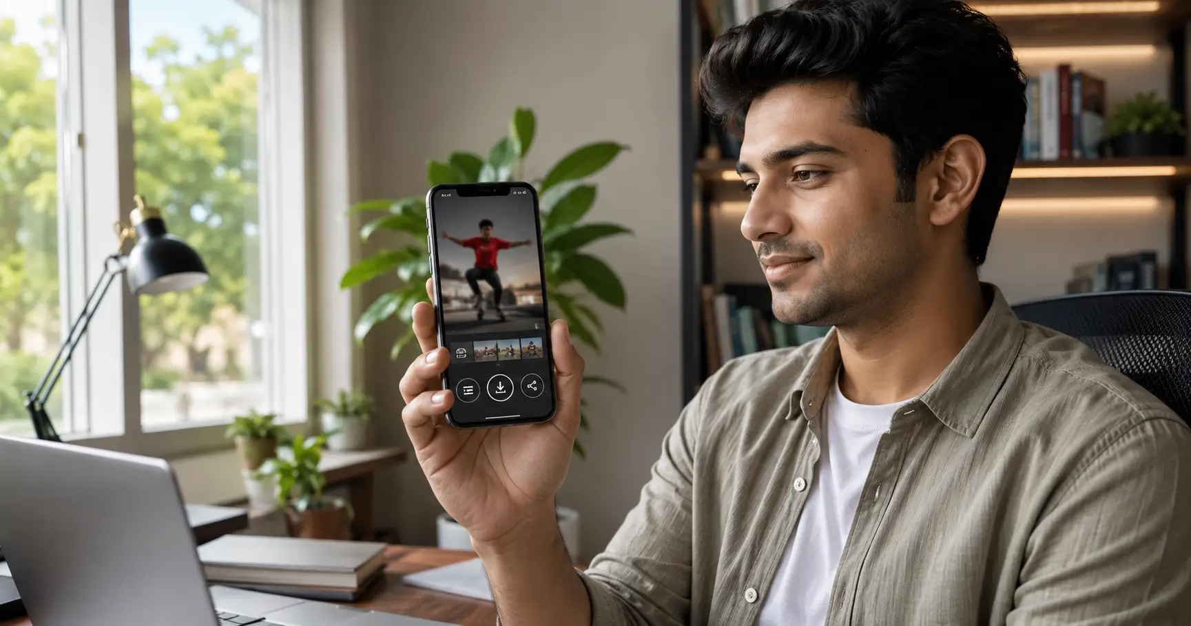 Indian smartphone user downloading and saving an Instagram Reel on a modern phone