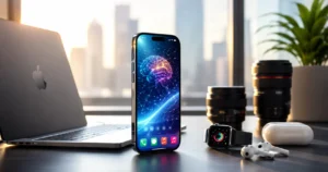Apple iPhone 17 Pro Max displayed on a premium modern workspace highlighting its design and flagship features.