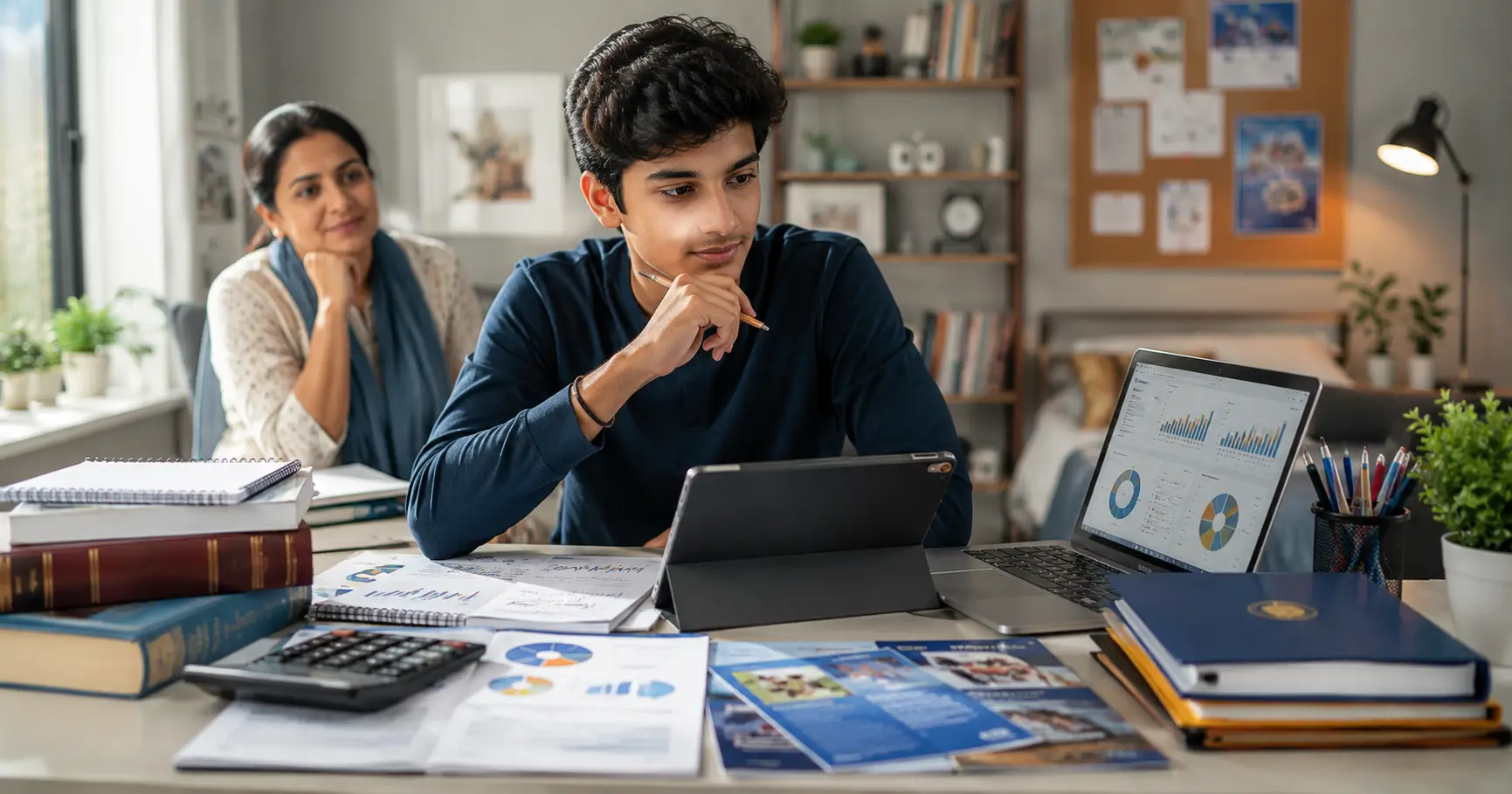 Indian commerce student comparing career options after Class 12 on a laptop