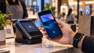 Conceptual contactless smartphone payment scene representing the reported Apple Pay India rollout.