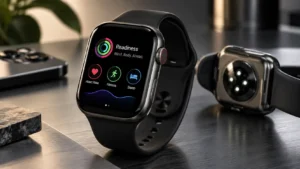 Apple Watch Series 12 smartwatch shown with its health sensors and readiness interface