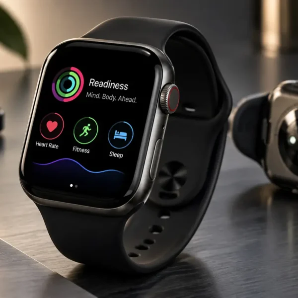 Apple Watch Series 12 smartwatch shown with its health sensors and readiness interface