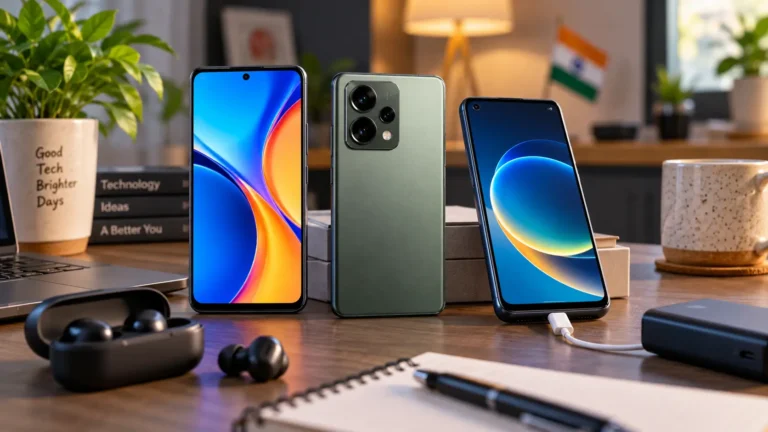 Modern Android smartphones arranged for comparison on a contemporary desk in India