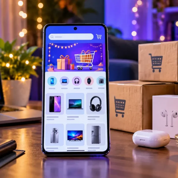 Modern smartphone and shopping packages representing Flipkart Big Billion Days 2026 festive online sale in India.