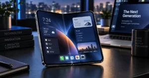 Conceptual foldable smartphone representing Apple's expected foldable iPhone ahead of the September 2026 event