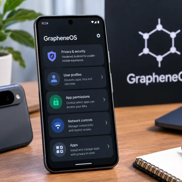 GrapheneOS privacy and security interface on a modern Pixel smartphone