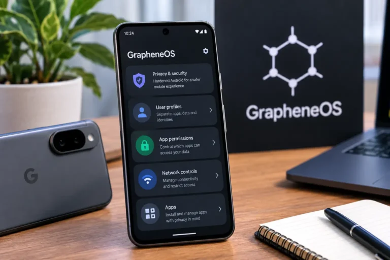 GrapheneOS privacy and security interface on a modern Pixel smartphone
