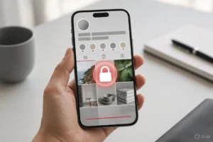 Smartphone screen showing a locked Instagram private profile with padlock icon