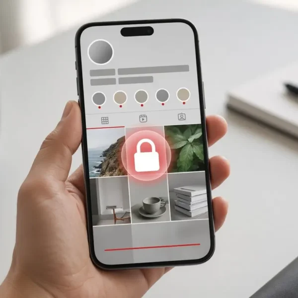 Smartphone screen showing a locked Instagram private profile with padlock icon