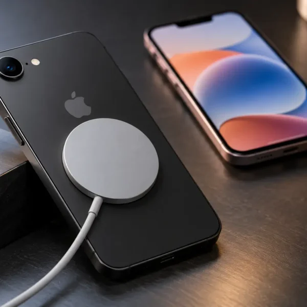 Apple iPhone 17e smartphone showing its rear camera and MagSafe charging design