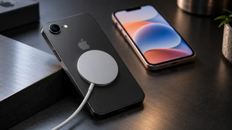 Apple iPhone 17e smartphone showing its rear camera and MagSafe charging design