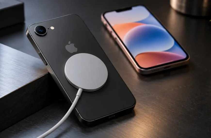 Apple iPhone 17e smartphone showing its rear camera and MagSafe charging design