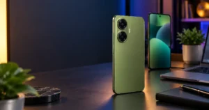 Conceptual Mivi One 5G smartphone on a premium technology desk