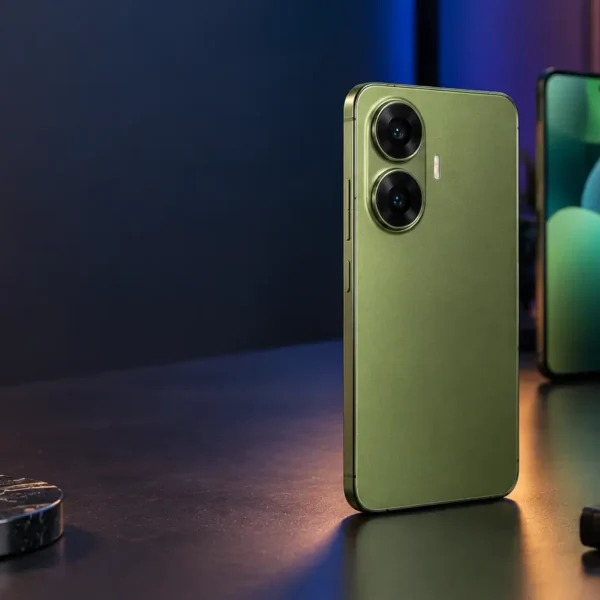 Conceptual Mivi One 5G smartphone on a premium technology desk