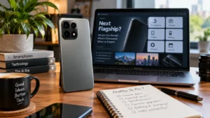 Premium smartphone shown in an Indian technology workspace representing the reported OnePlus 16 Pro