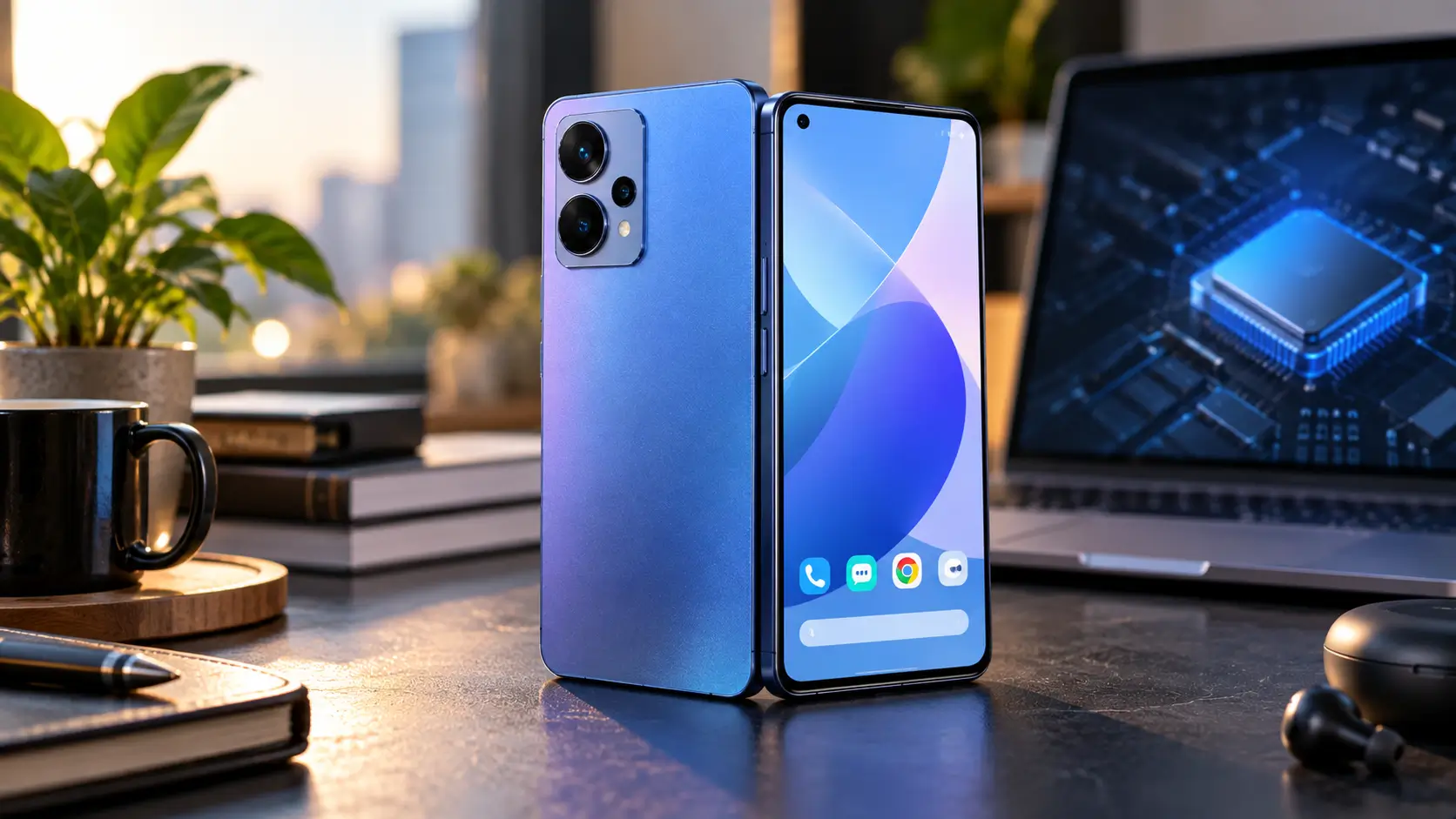 OPPO Reno7 Pro 5G-style premium smartphone shown on a modern technology desk