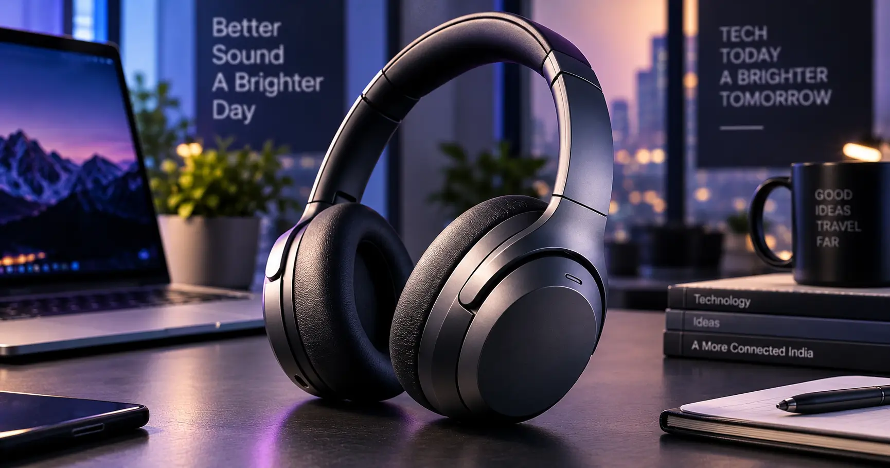 Conceptual premium wireless noise-cancelling headphones representing Sony's new WH-1000XM4C
