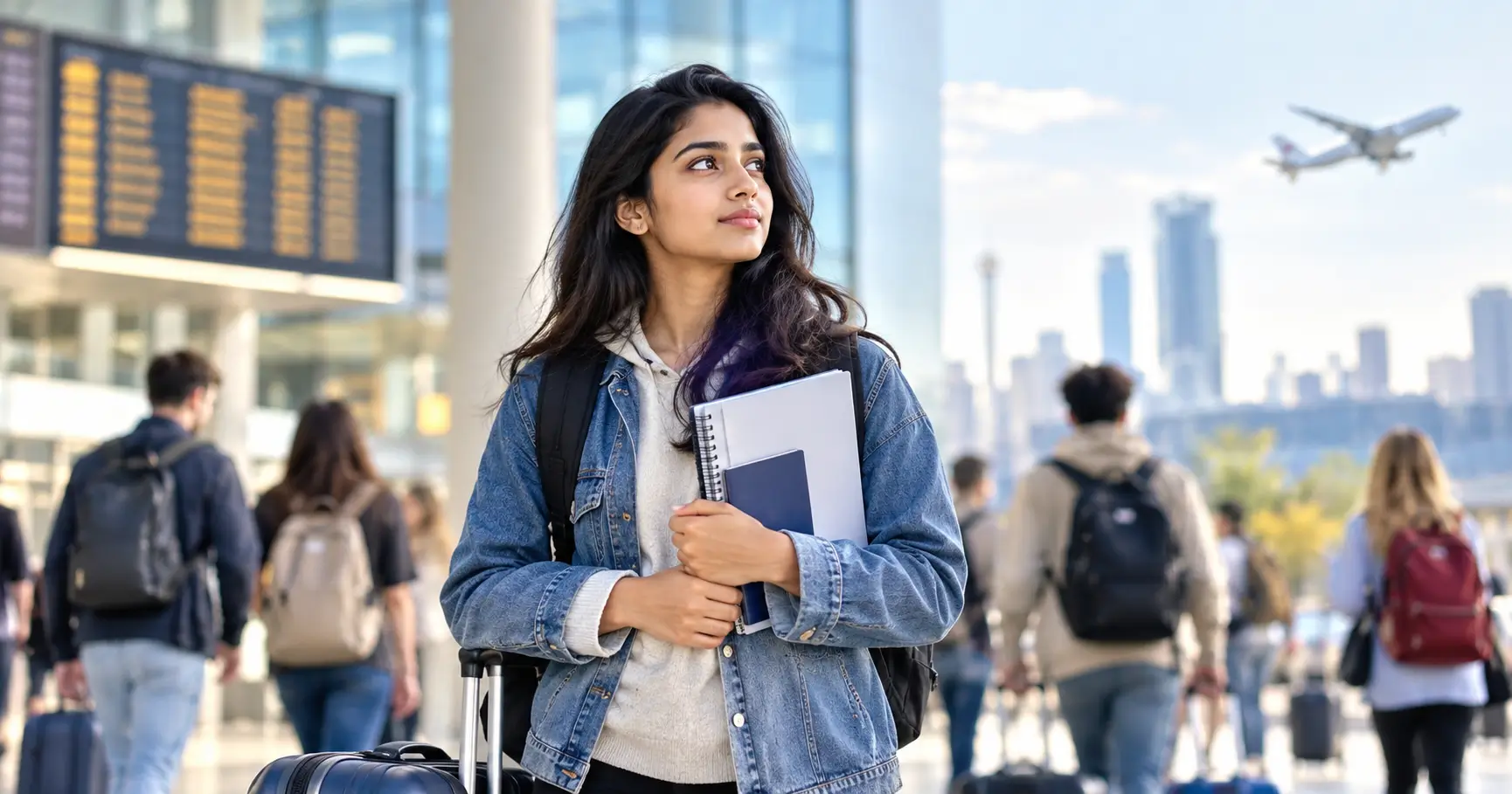 Indian student considering overseas education on a modern international university campus
