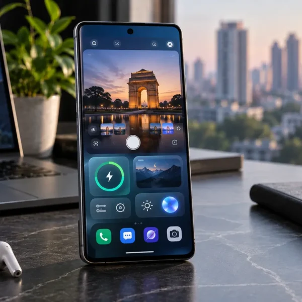 Conceptual premium Android smartphone representing the upcoming vivo X500 Pro in a modern Indian technology workspace