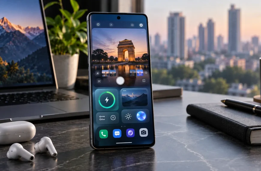 Conceptual premium Android smartphone representing the upcoming vivo X500 Pro in a modern Indian technology workspace