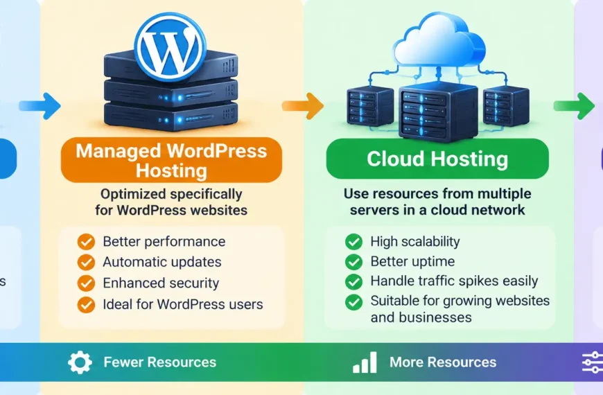 Comparison of shared hosting, managed WordPress hosting, cloud hosting and VPS hosting