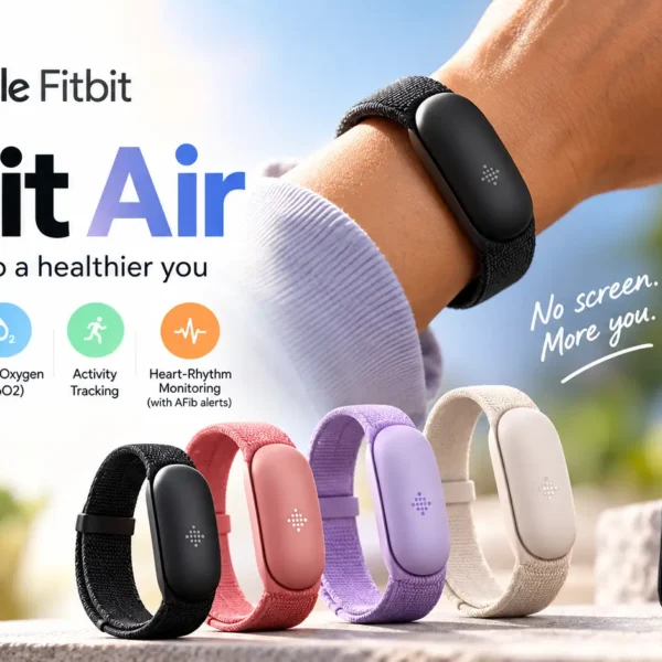 Google Fitbit Air screenless fitness tracker with its minimal wristband design.