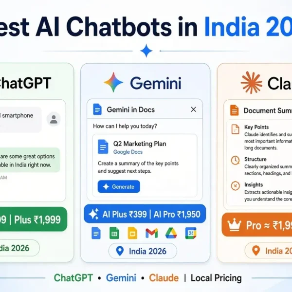 Comparison of ChatGPT, Google Gemini and Claude AI chatbots for Indian users 2026