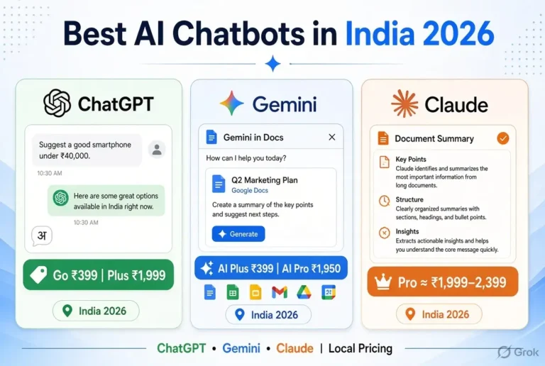 Comparison of ChatGPT, Google Gemini and Claude AI chatbots for Indian users 2026