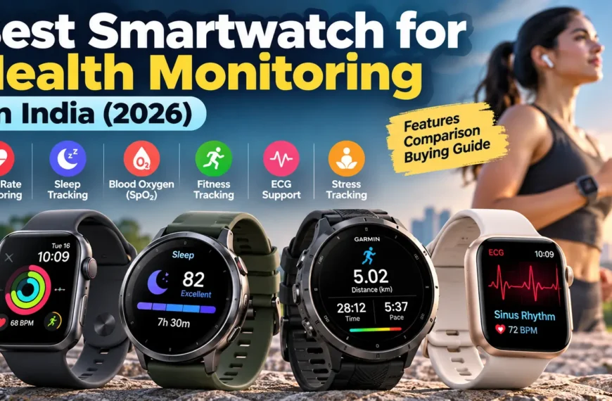 Smartwatch displaying heart-rate and health-tracking information.