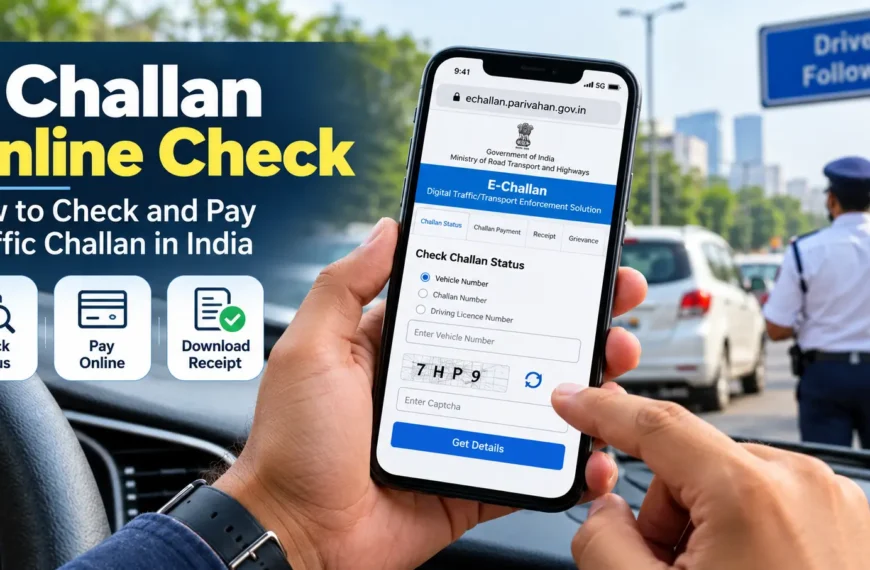 Checking e-Challan status online in India using a smartphone.