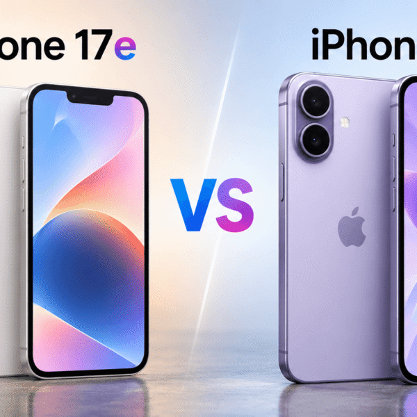 Apple iPhone 17e and iPhone 17 compared from front and back.