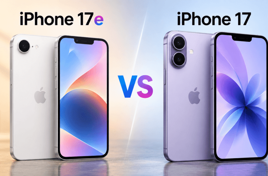 Apple iPhone 17e and iPhone 17 compared from front and back.