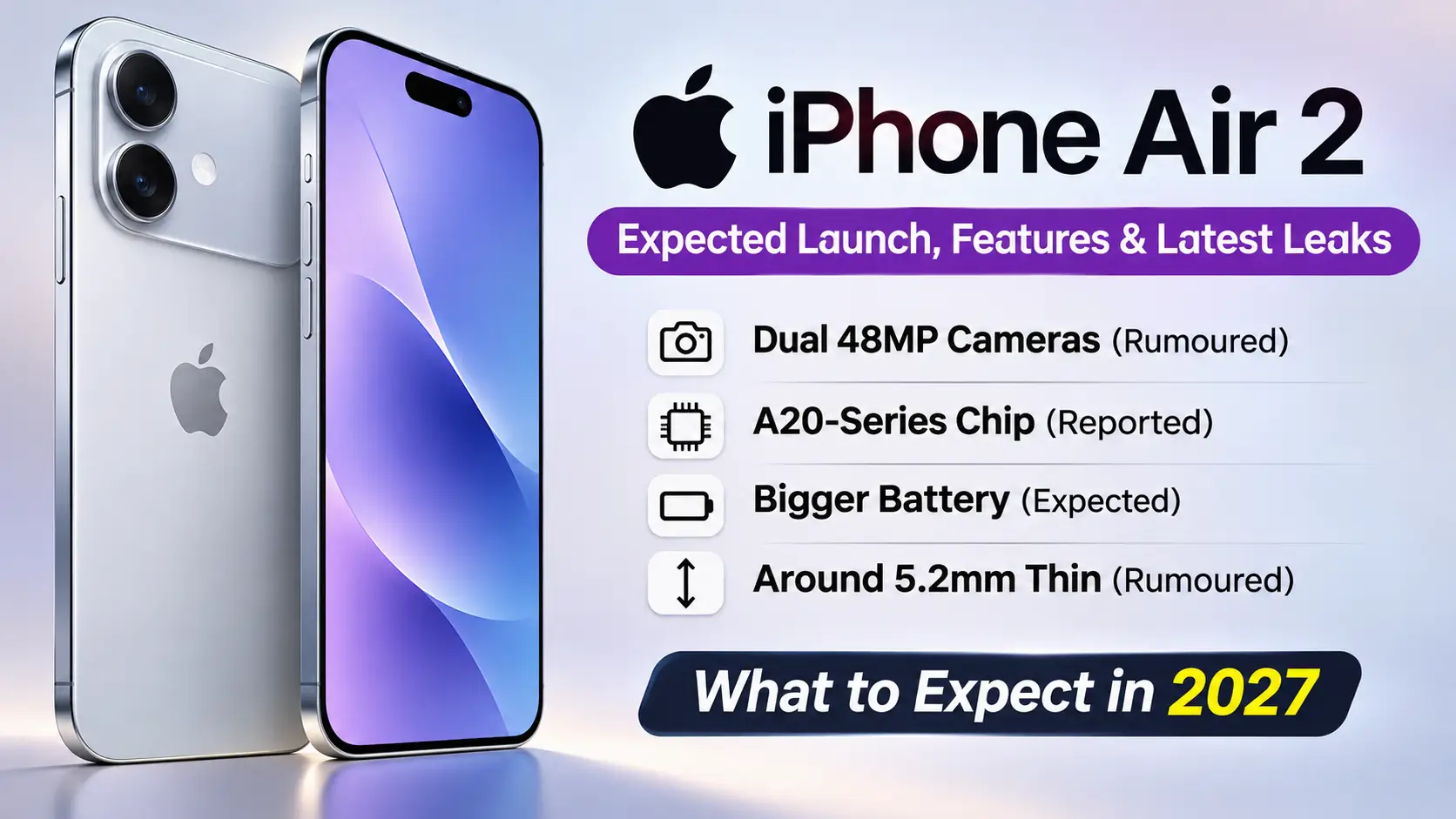 iPhone Air 2 expected design, dual cameras and rumoured features for 2027.