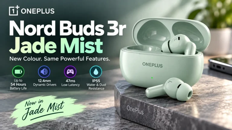 OnePlus Nord Buds 3r Jade Mist wireless earbuds and charging case.