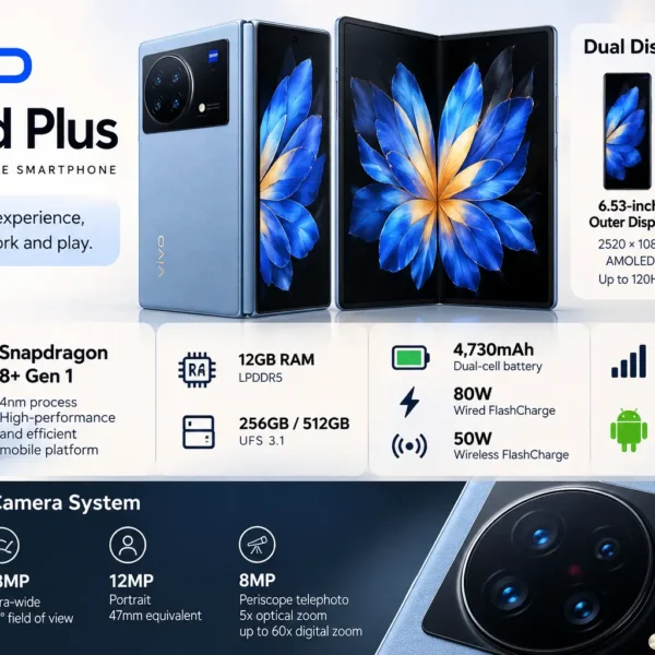 Vivo X Fold Plus foldable smartphone showing its large inner display.